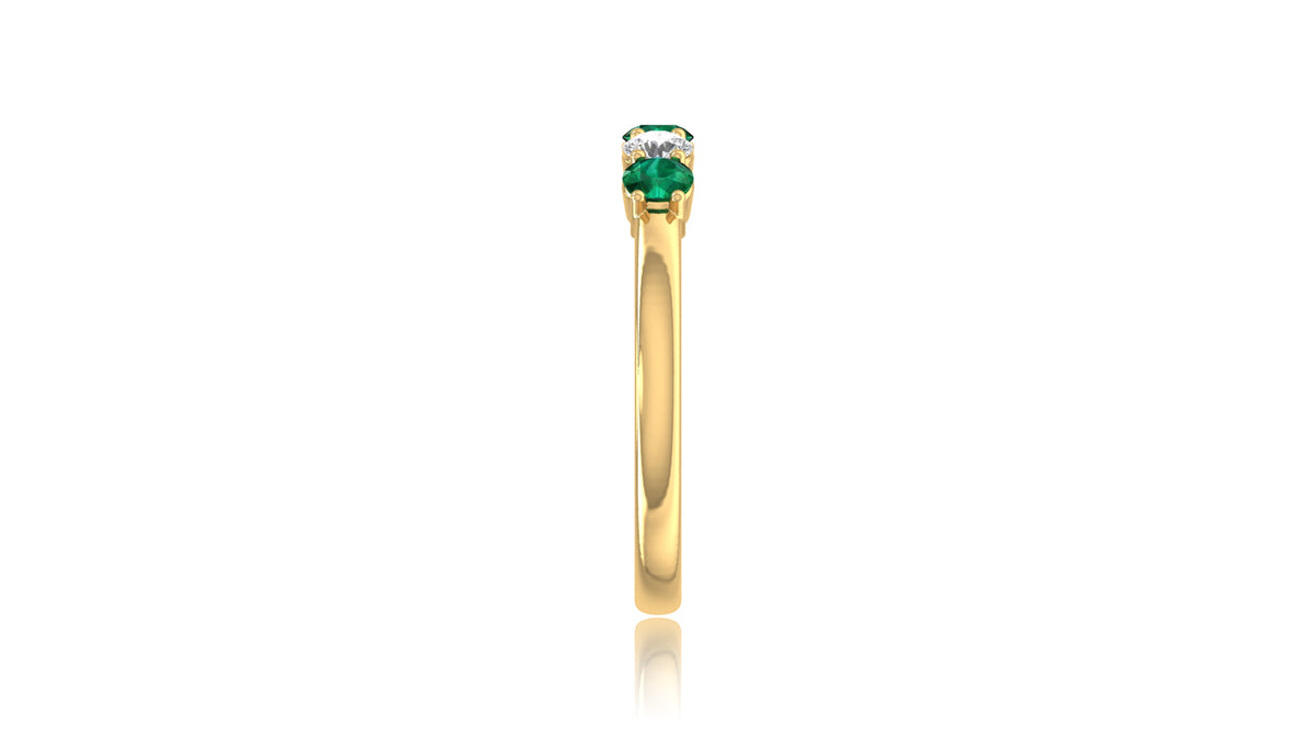 14K Yellow Gold Emerald Green Gemstone and Diamond Band Ring
