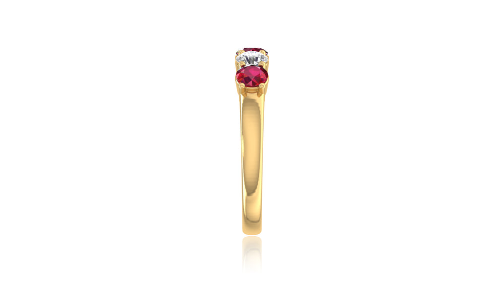 14K Yellow Gold Ruby and Diamond Five-Stone Ring