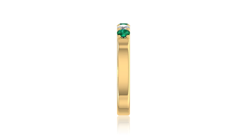 14K Yellow Gold Green Gemstone Sapphire and Diamond Band Ring