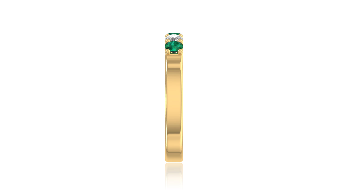 14K Yellow Gold Green Gemstone Sapphire and Diamond Band Ring