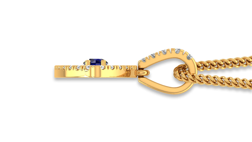 14K Yellow Gold Blue Center Diamond Eye Pendant
