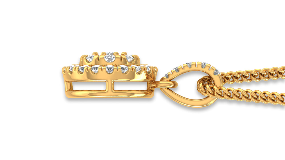 14K Yellow Gold Round Halo Diamond Pendant