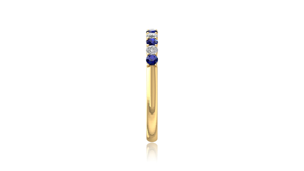 14K Yellow Gold Blue Sapphire and Diamond Band Ring