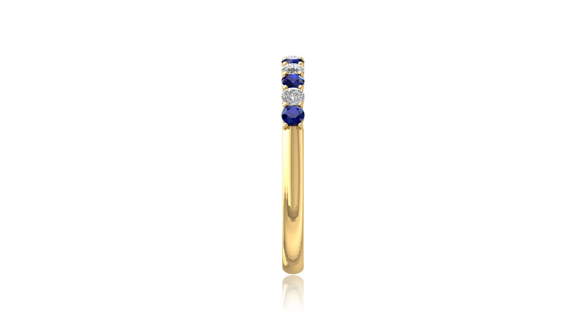14K Yellow Gold Blue Sapphire and Diamond Band Ring