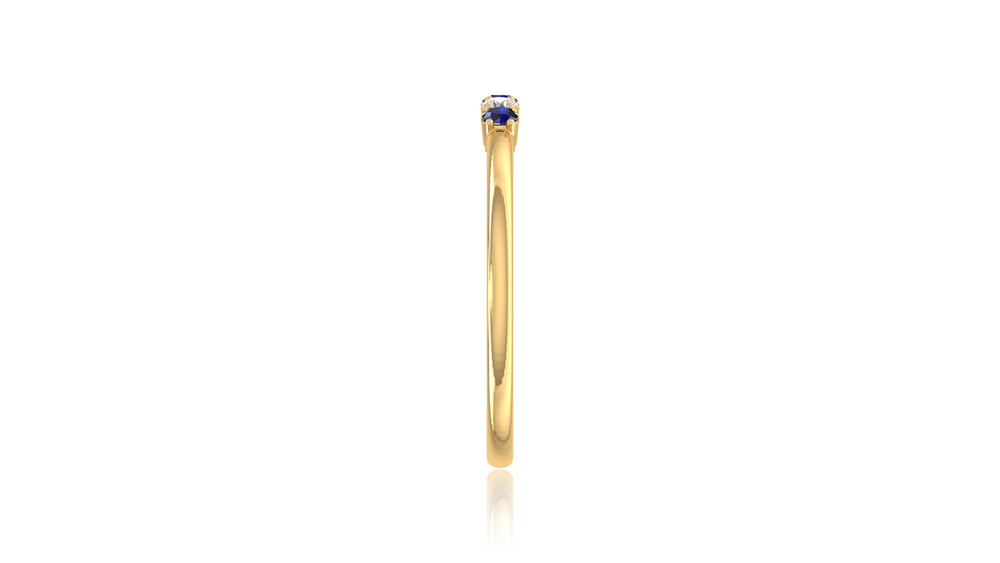 14K Yellow Gold Blue Sapphire and Diamond Band Ring