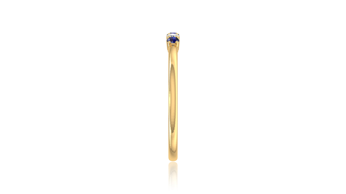 14K Yellow Gold Blue Sapphire and Diamond Band Ring