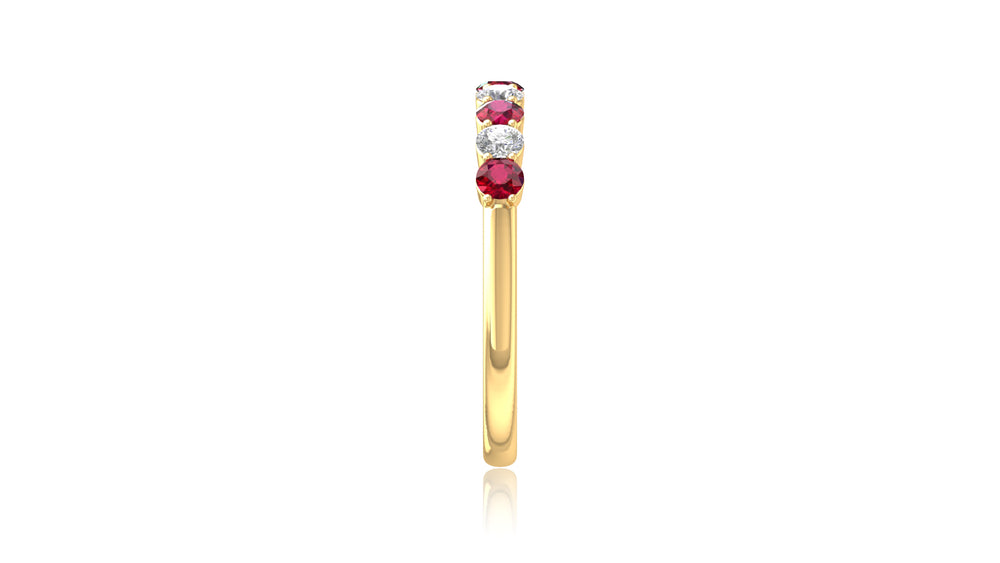 14K Yellow Gold Ruby Stone and Diamond Band Ring