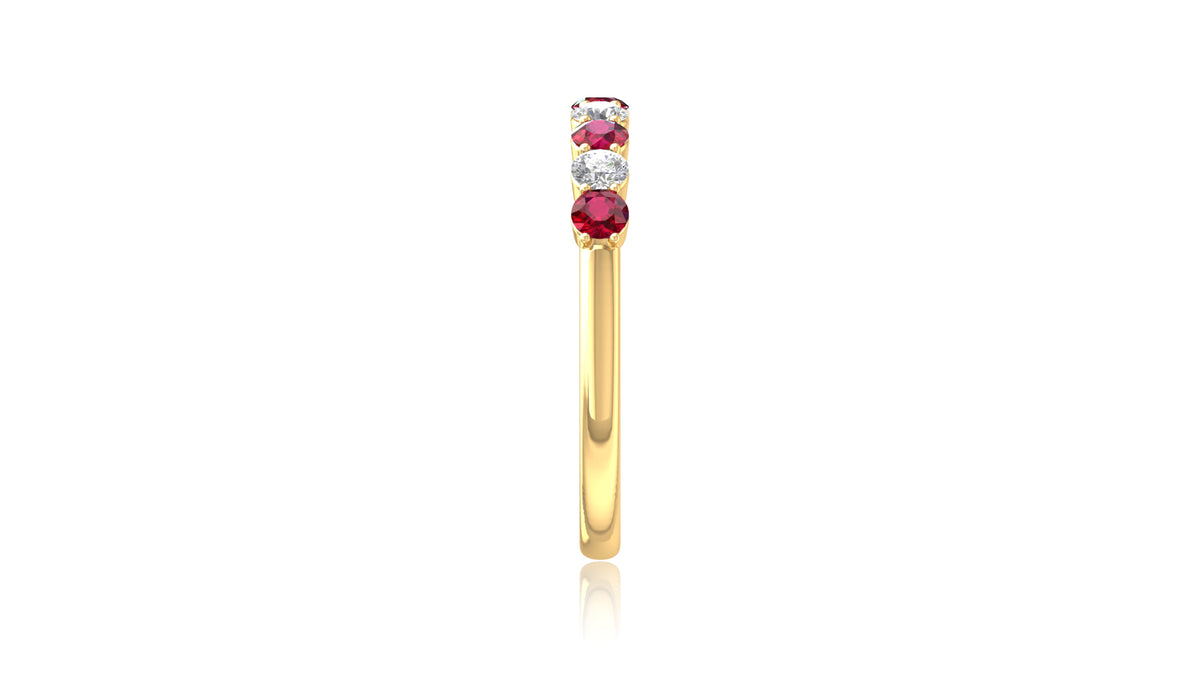 14K Yellow Gold Ruby Stone and Diamond Band Ring