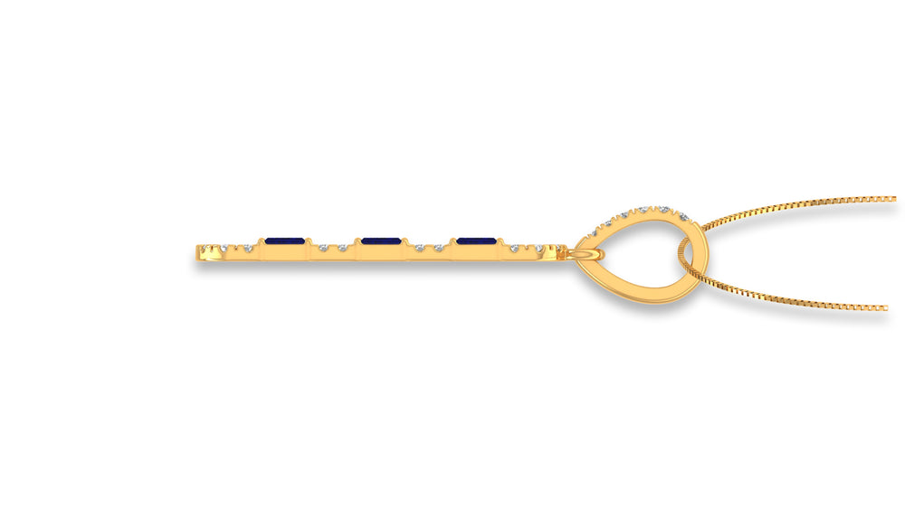 14K Yellow Gold Blue Sapphire and Diamond Bar Pendant