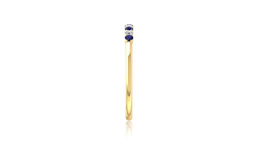 14K Yellow Gold Blue Sapphire and Diamond Band Ring