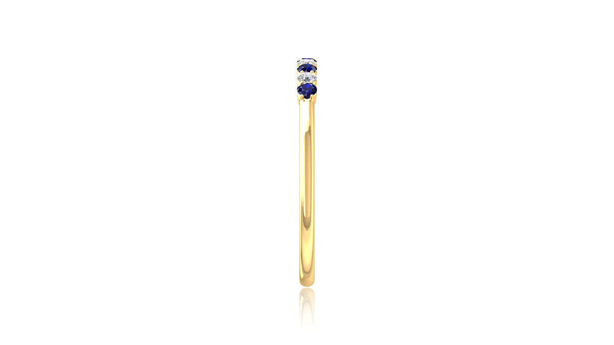 14K Yellow Gold Blue Sapphire and Diamond Band Ring