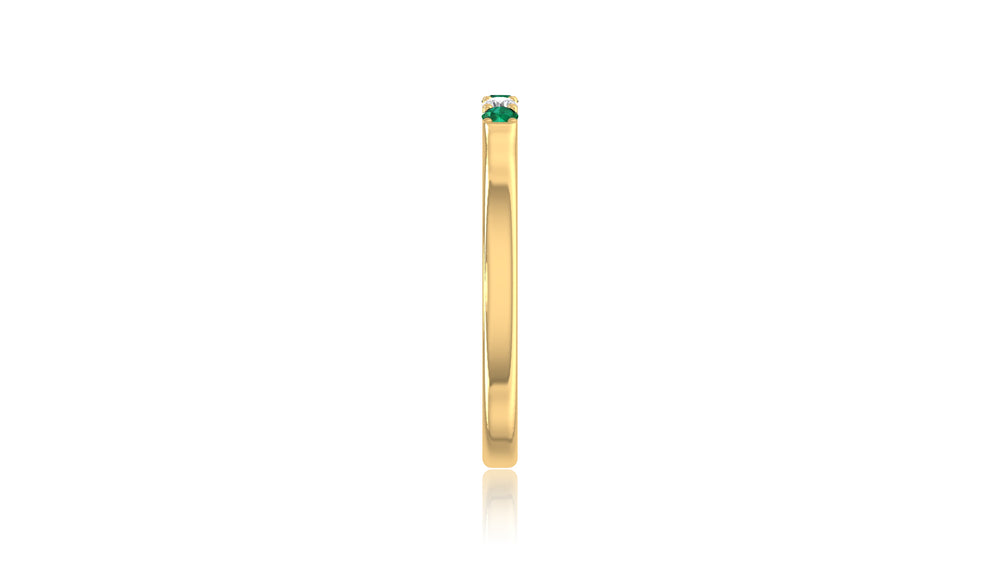 14K Yellow Gold Green Gemstone and Diamond Band Ring