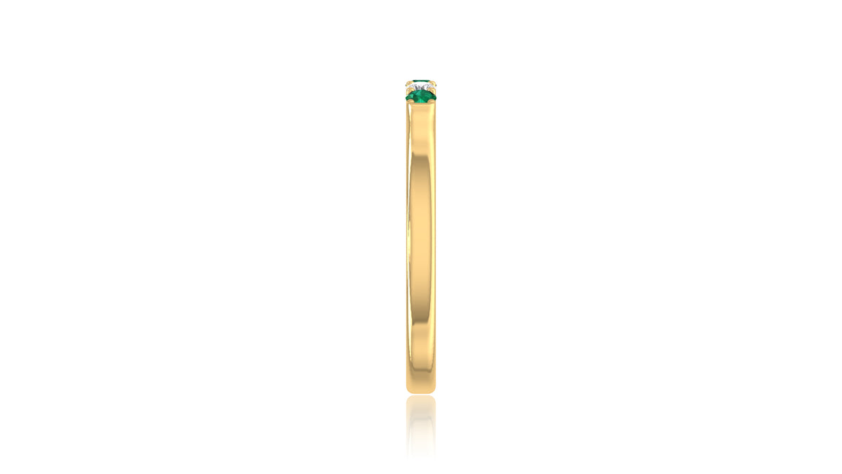 14K Yellow Gold Green Gemstone and Diamond Band Ring