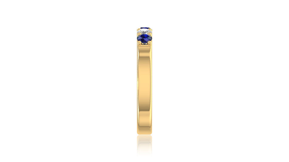 14K Yellow Gold Blue Sapphire and Diamond Band Ring