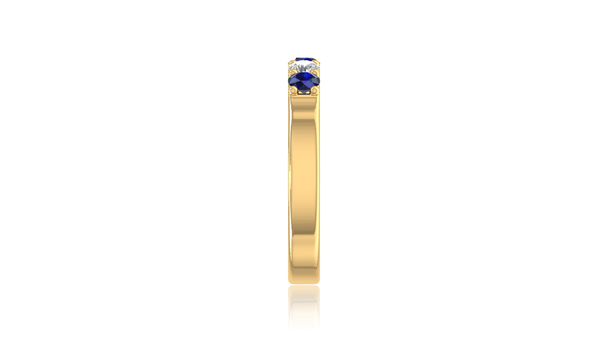 14K Yellow Gold Blue Sapphire and Diamond Band Ring