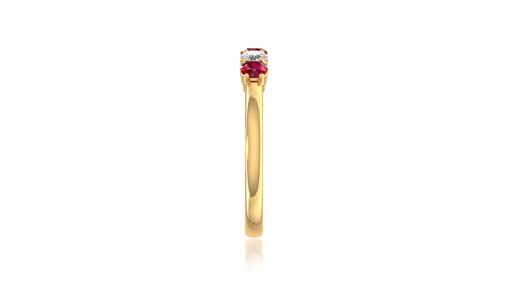 14K Yellow Gold Gold Ruby Gemstone and Diamond Five-Stone Ring