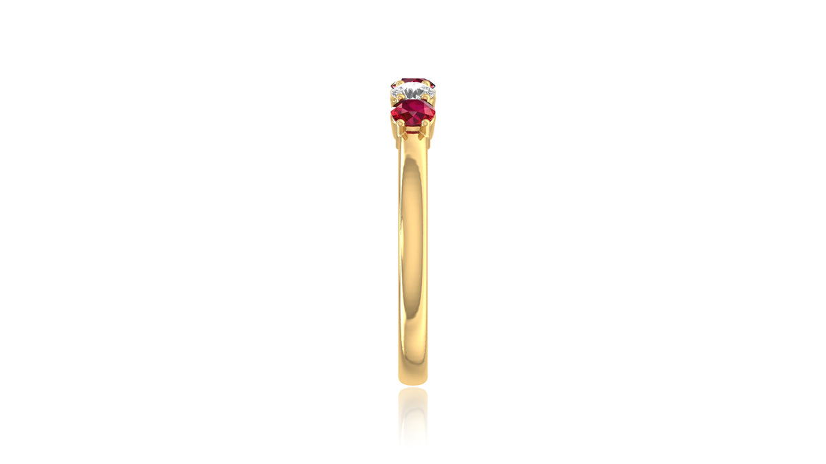 14K Yellow Gold Gold Ruby Gemstone and Diamond Five-Stone Ring