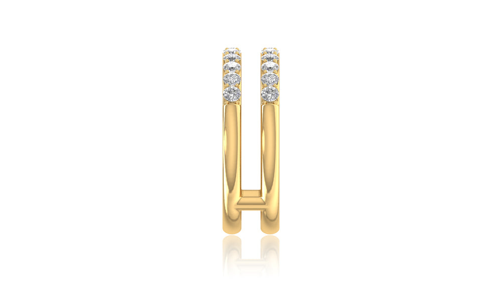 14K Yellow Gold Double Row Round Diamond Band Ring
