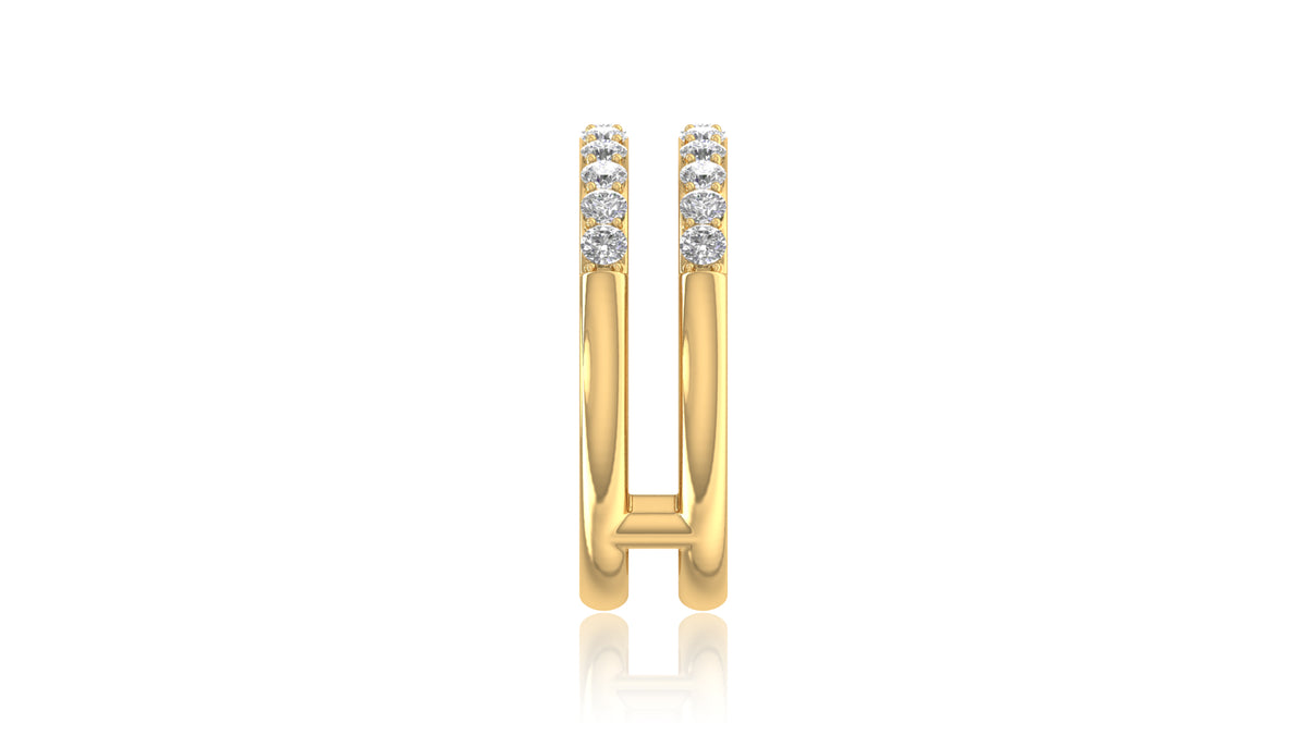 14K Yellow Gold Double Row Round Diamond Band Ring