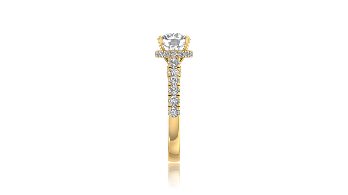 14K Yellow Gold Round Halo Diamond Engagement Ring