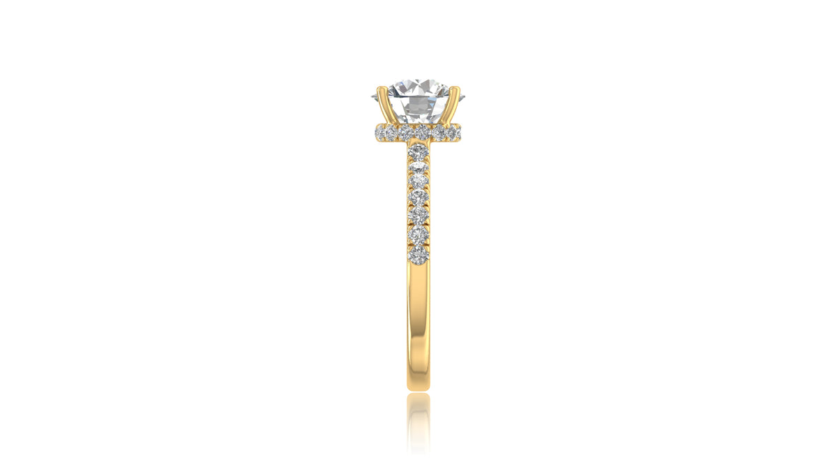 14K Yellow Gold Round Diamond Halo Engagement Ring
