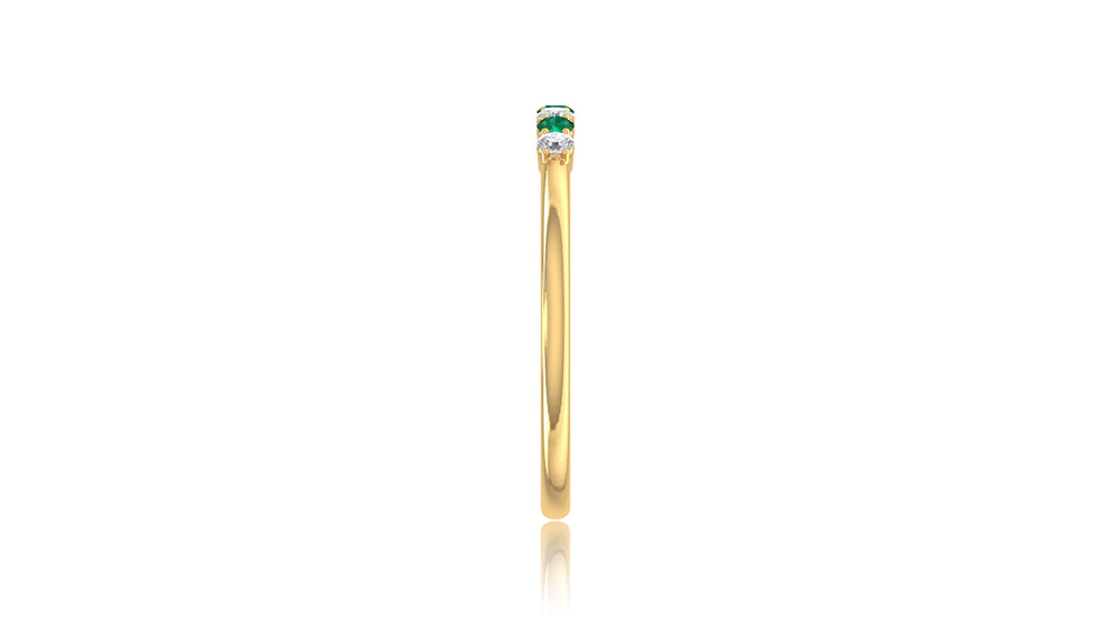 Green Emerald and Diamond Band Ring in 14KT Yellow Gold