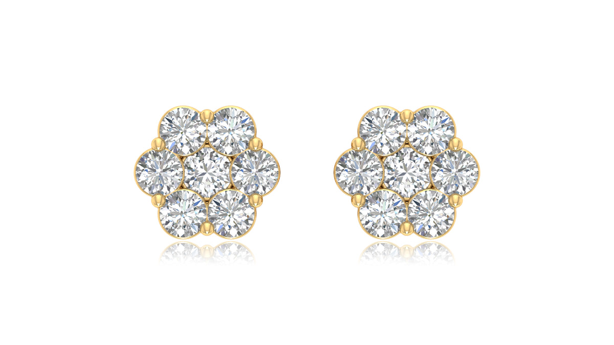 14K Yellow Gold Cluster Diamond Stud Earrings