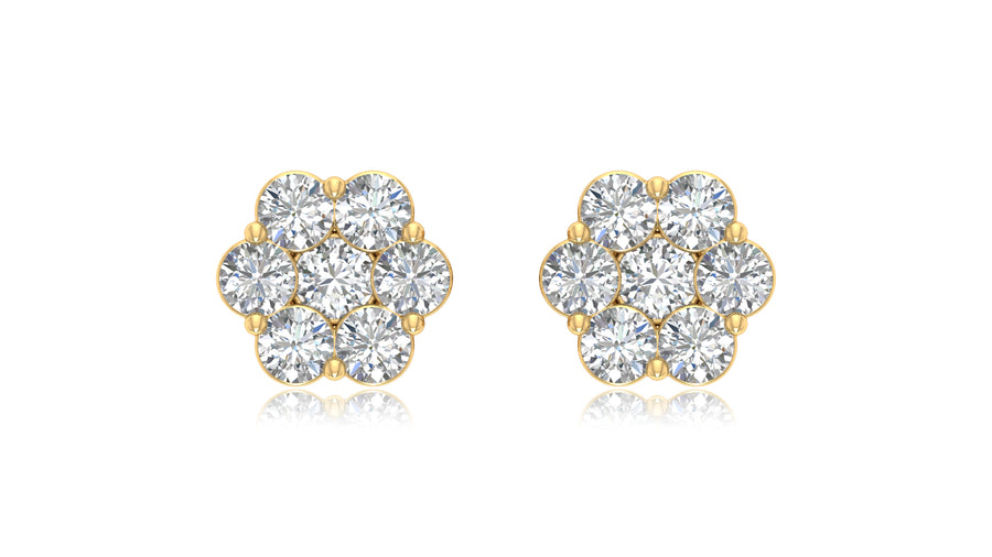 14K Yellow Gold Cluster Diamond Stud Earrings