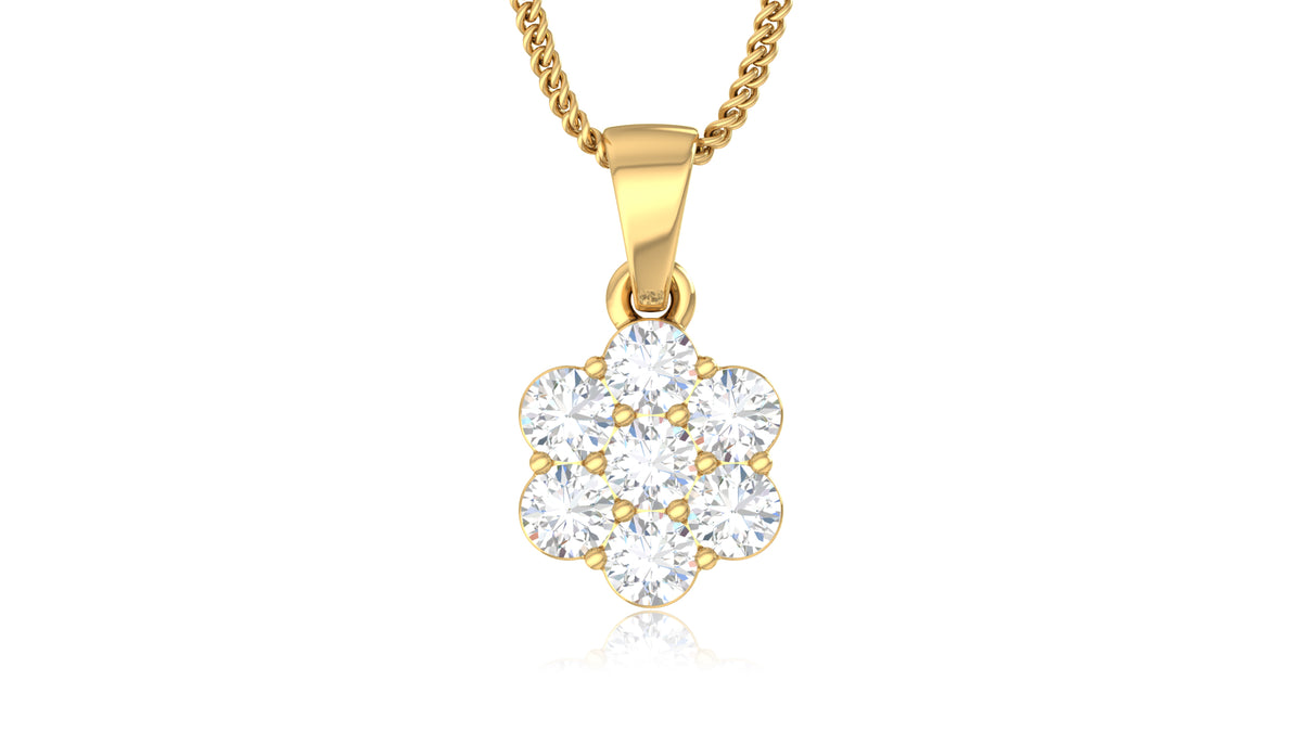 14K Yellow Gold Round Diamond Flower Pendant
