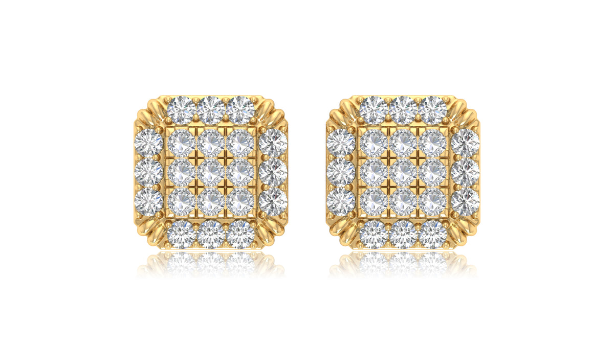14K Yellow Gold Square Diamond Halo Stud Earrings
