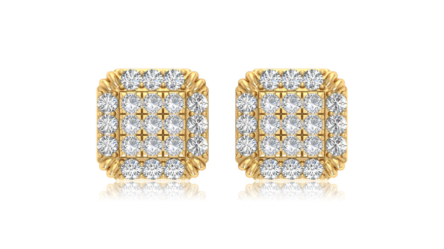 14K Yellow Gold Square Diamond Halo Stud Earrings