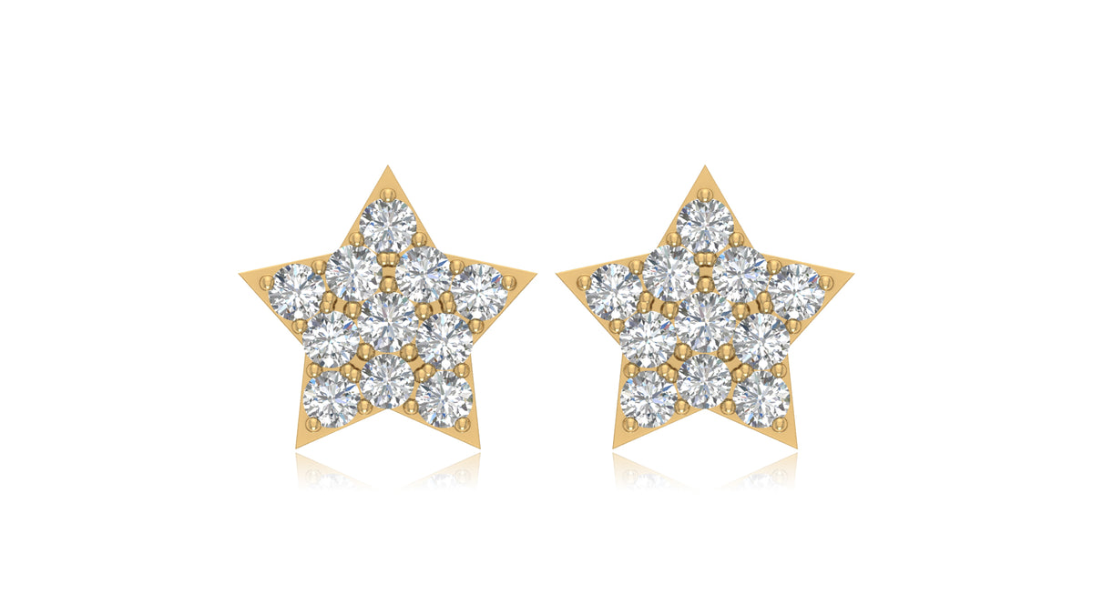 14K Yellow Gold Star Diamond Stud Earrings