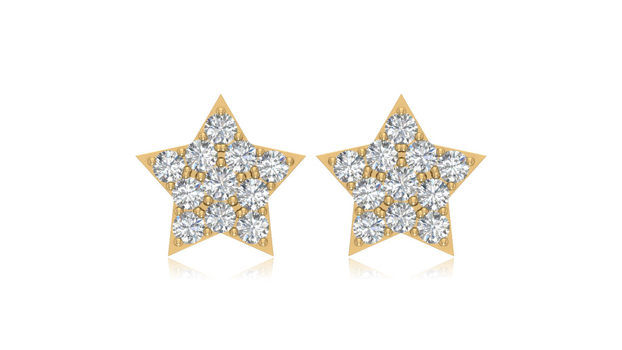 14K Yellow Gold Star Diamond Stud Earrings