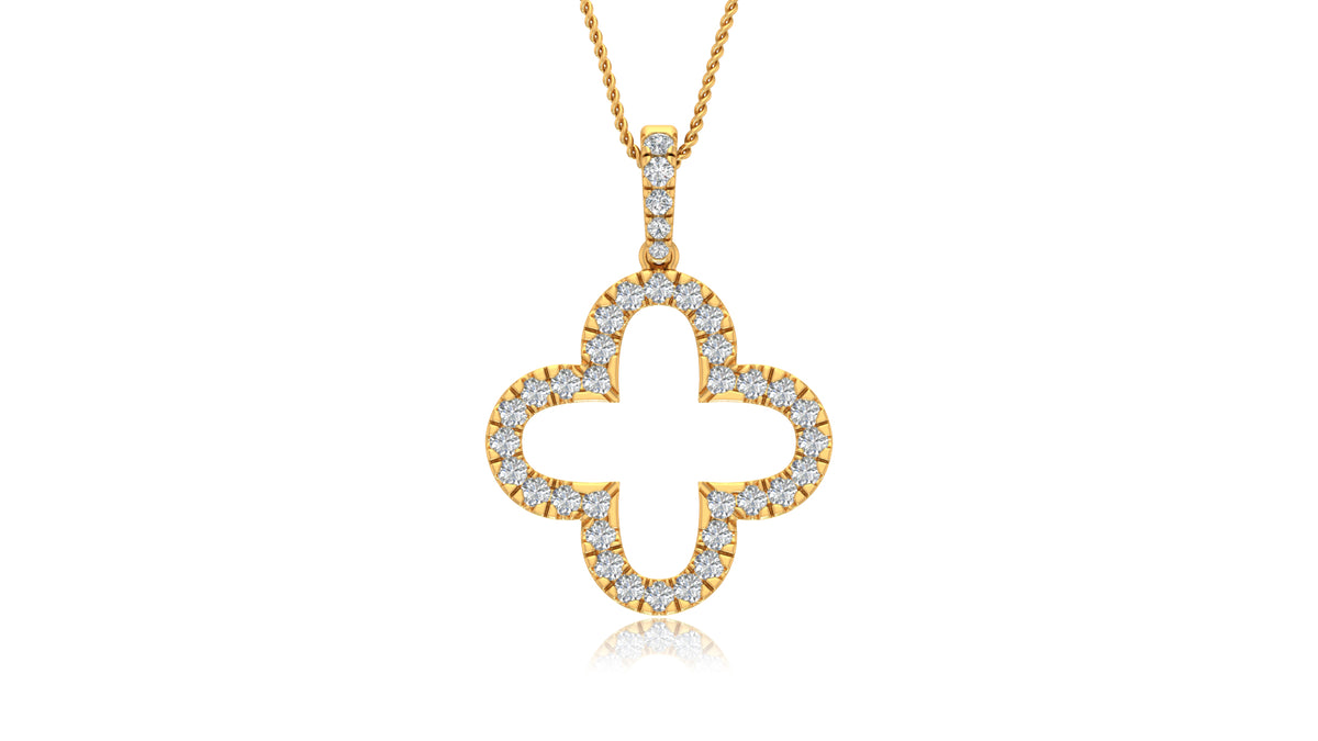 14K Yellow Gold Clover Diamond Pendant
