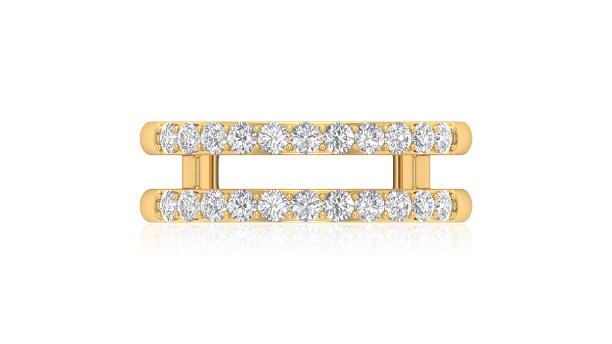 14K Yellow Gold Double Row Round Diamond Band Ring