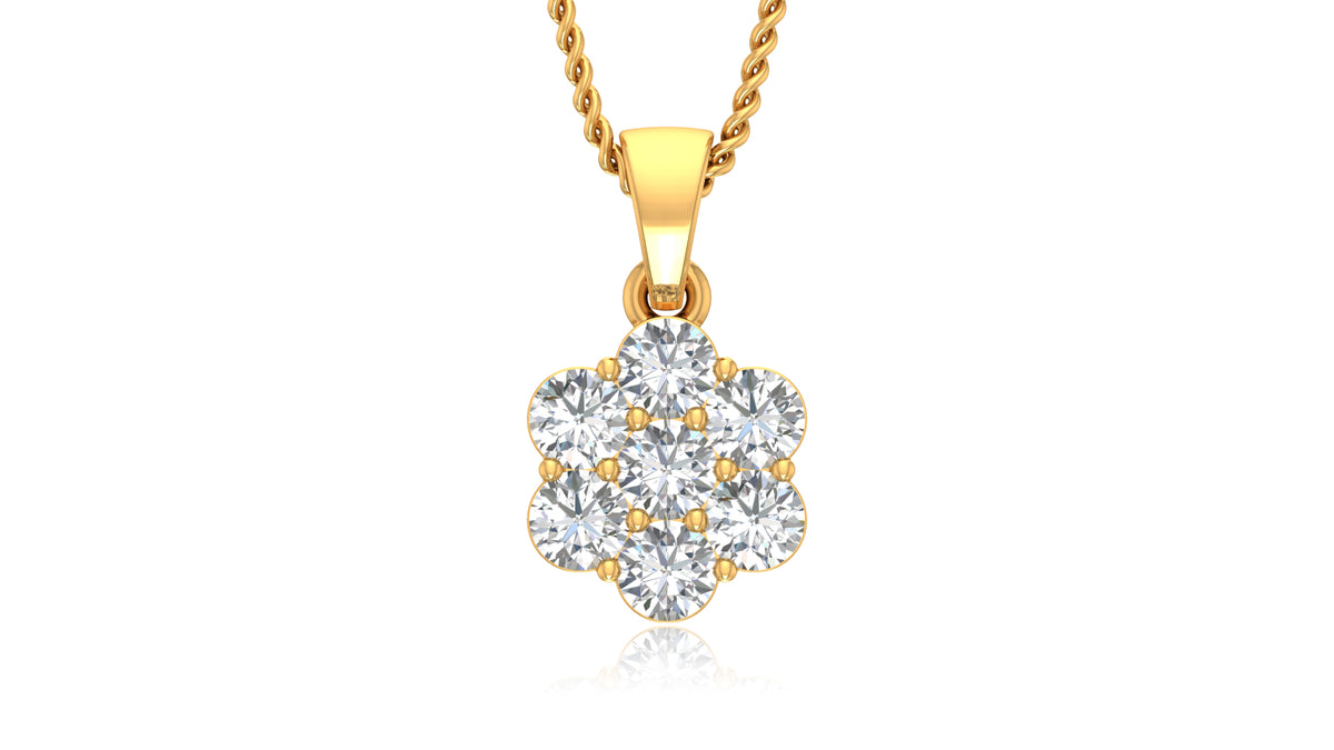 14K Yellow Gold Round Diamond Flower Pendant