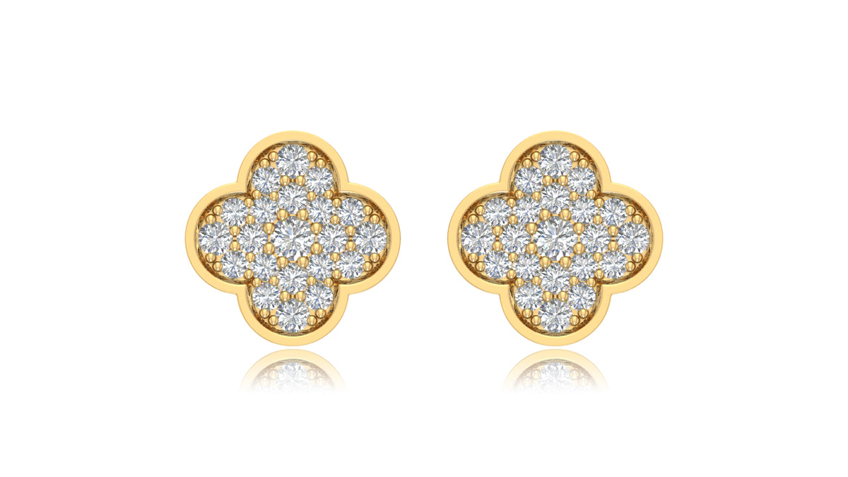 14KYellow Gold Clover Diamond Stud Earrings