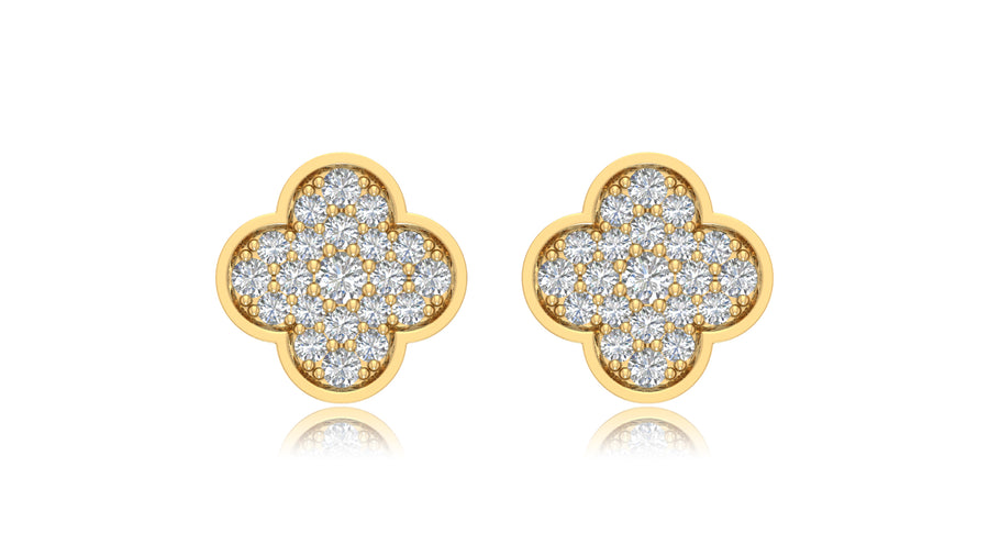 14KYellow Gold Clover Diamond Stud Earrings