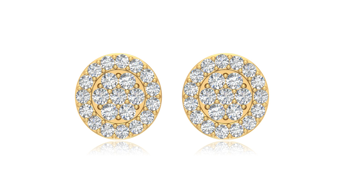 14K Yellow Gold Round Halo Diamond Stud Earrings