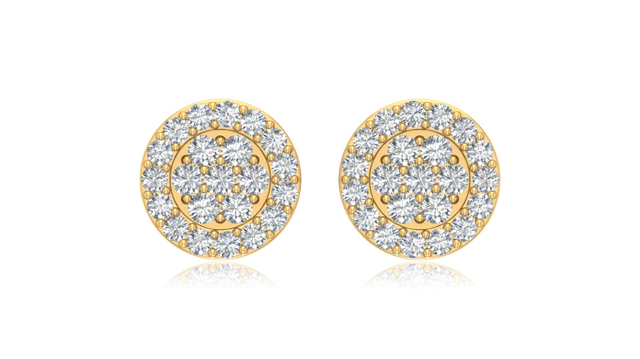 14K Yellow Gold Round Halo Diamond Stud Earrings