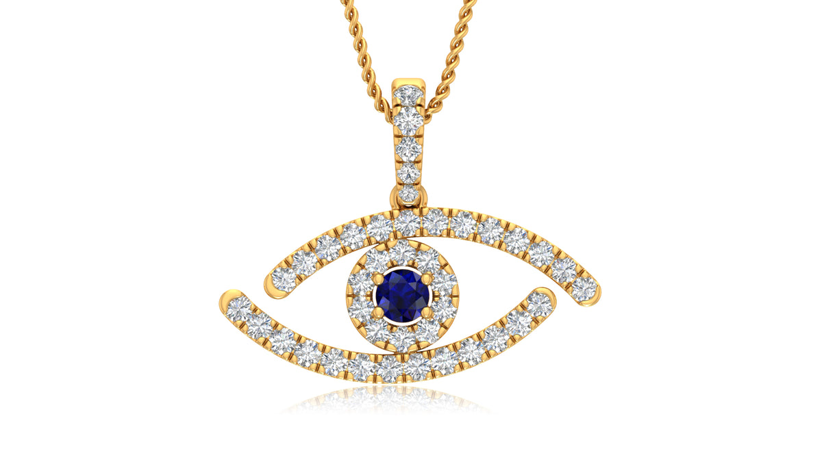 14K Yellow Gold Blue Center Diamond Eye Pendant