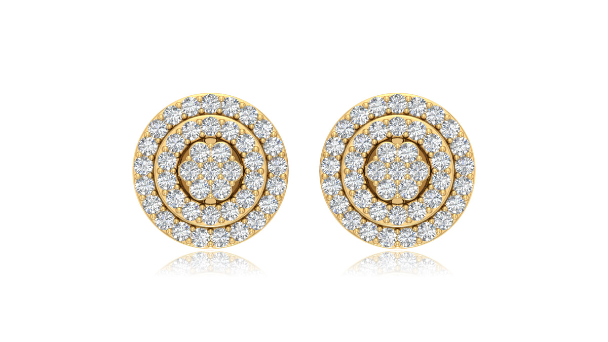 14K Yellow Gold Round Halo Diamond Stud Earrings