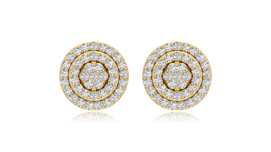 14K Yellow Gold Round Halo Diamond Stud Earrings