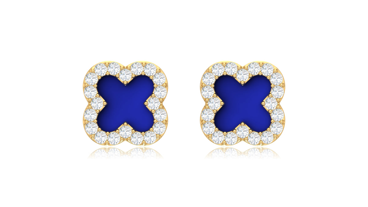 14K Yellow Gold Clover Diamond Stud Earrings