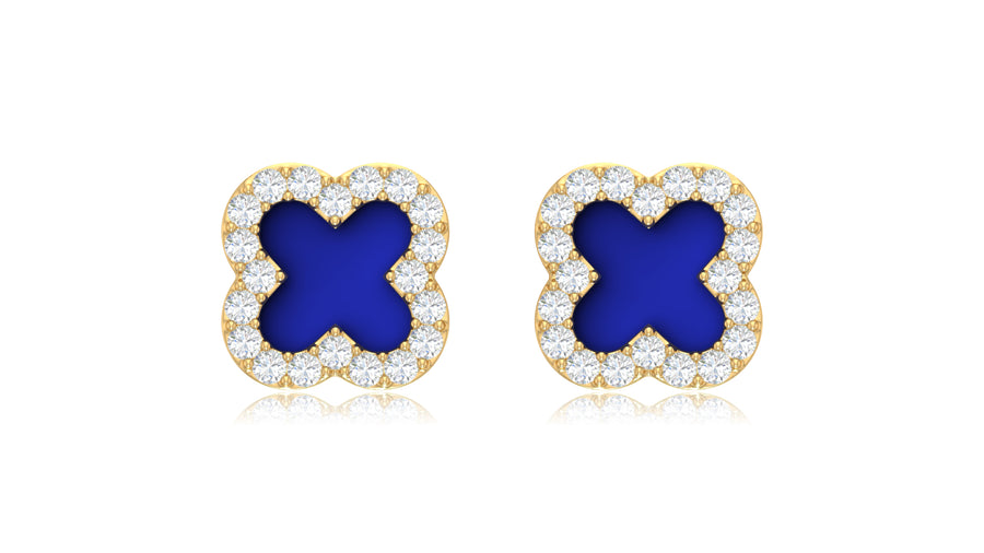 14K Yellow Gold Clover Diamond Stud Earrings