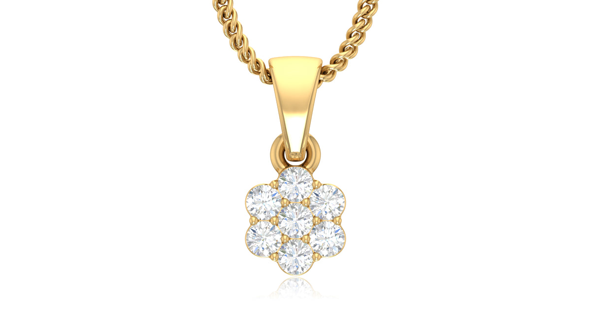 14K Yellow Gold Round Diamond Flower Pendant