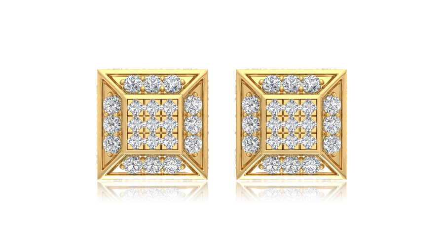 14K Yellow Gold Princess Cut Halo Diamond Stud Earrings