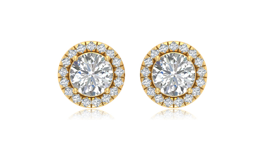 14K Yellow Gold Center Halo Diamond Stud Earrings