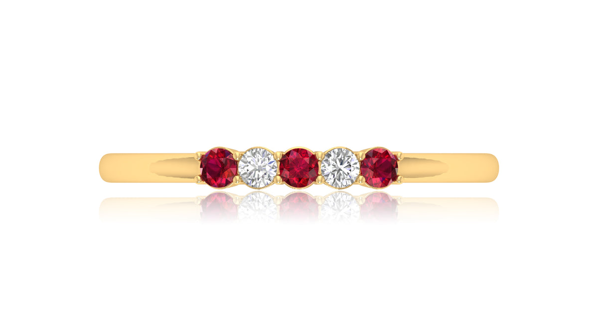 14K Yellow Gold Ruby and Diamond Band Ring