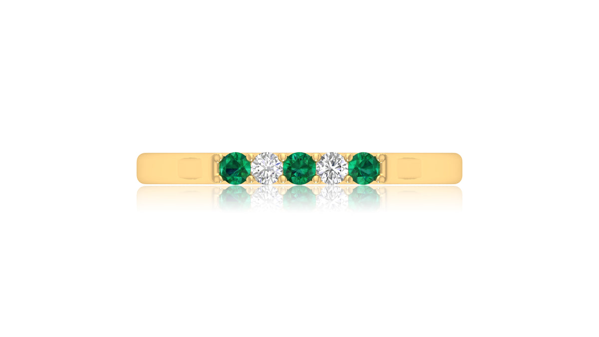 14K Yellow Gold Green Gemstone and Diamond Band Ring